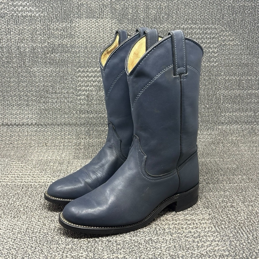 Vintage Wrangler Cowboy Boots Size 8 M Blue Leather Western USA Made 4918